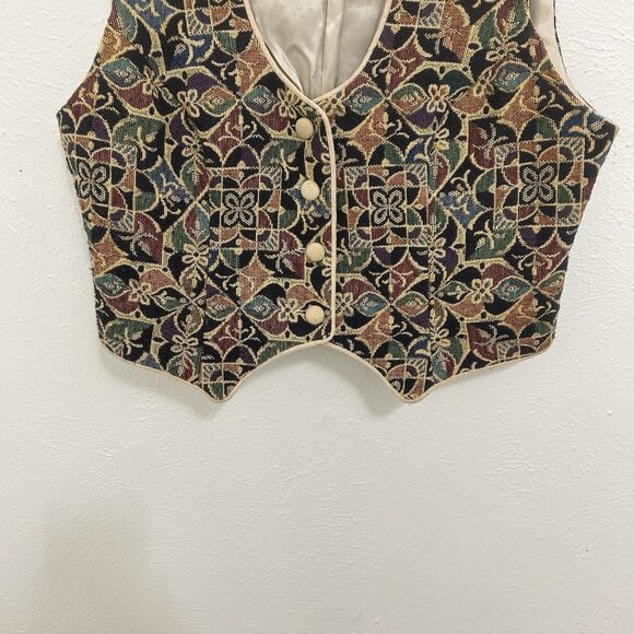 VTG 90s Hobby Horse Western Equestrian Show Vest  Tapestry Geometric Floral Sz M - Picture 4 of 8